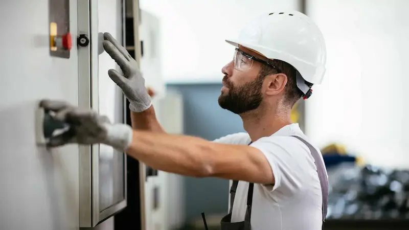 ingeniero dando mantenimiento a su equipo eléctrico