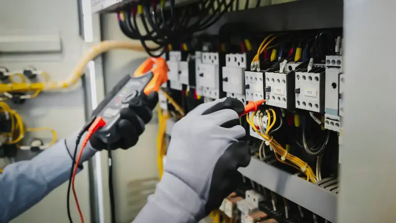 ingeniero midiendo el voltaje de su equipo